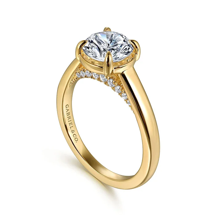 Ladies wedding rings silver tones-14K Yellow Gold Round Diamond Engagement Ring