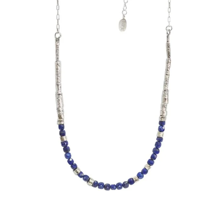 Ladies necklaces long strands-Sterling Silver and Lapis Lazuli Multi Stone Half Necklace