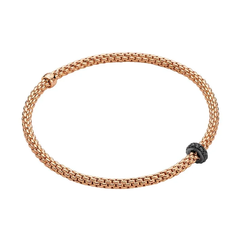 Ladies bracelets care advice-Flex'it 18ct Rose Gold Prima Bracelet With Pave Set Black Diamond Rondle