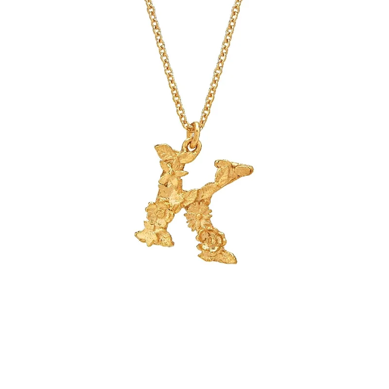 Ladies necklaces store locations-Alex Monroe Floral Letter K Necklace