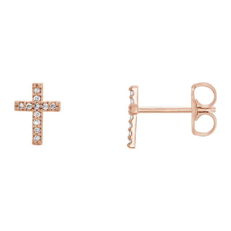 Ladies earrings memory keepsakes-7 x 9mm 14k Rose Gold 1/10 CTW (G-H, I1) Diamond Tiny Cross Earrings