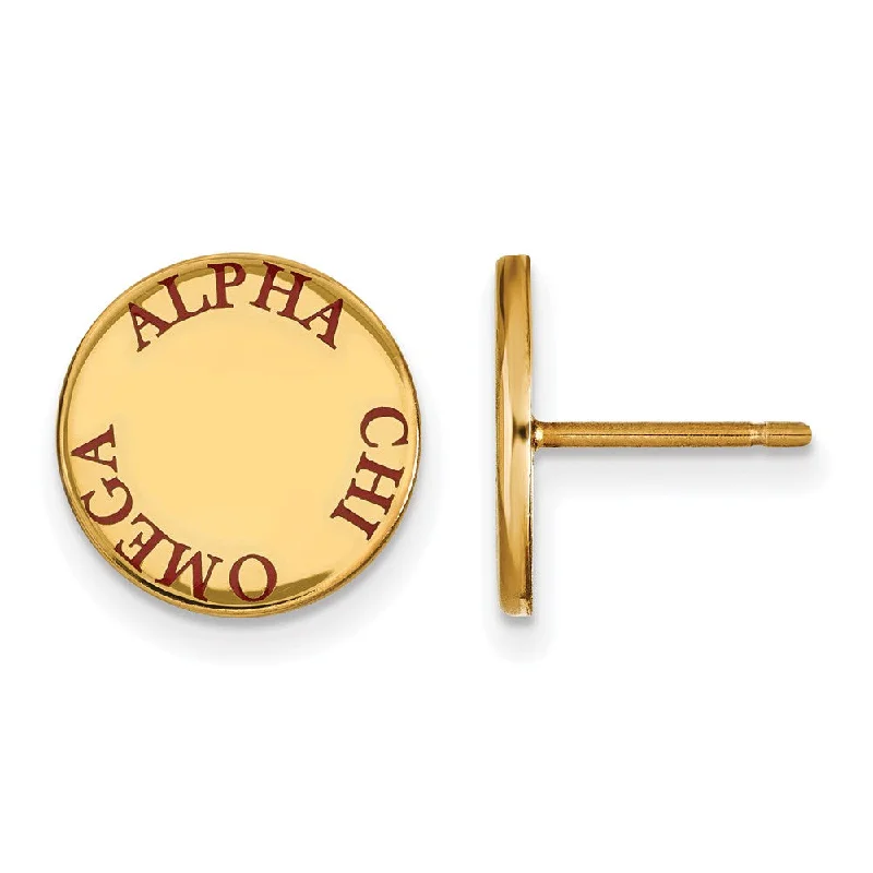 Ladies earrings unique pieces-14K Plated Silver Alpha Chi Omega Red Enamel Post Earrings