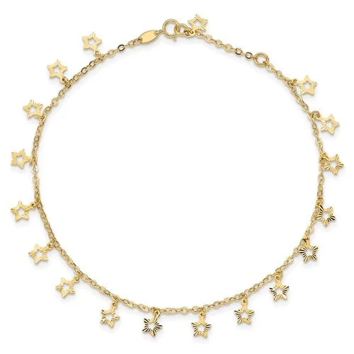 Ladies bracelets sister sets-Dangling Star Anklet Bracelet (14K)