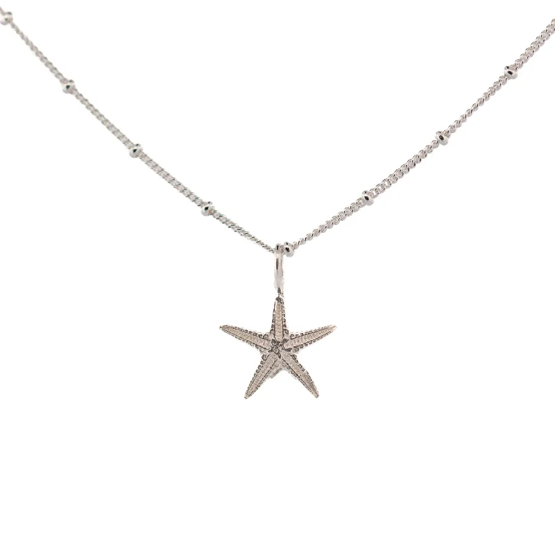 Ladies necklaces viral designs-Dainty London Silver Small Starfish Necklace