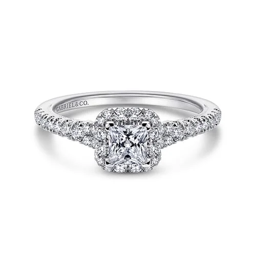 Ladies wedding rings 2025 trends-14K White Gold Princess Halo Complete Diamond Engagement Ring