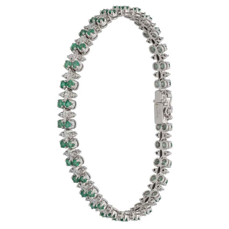 Ladies bracelets white gold-18ct White Gold 0.90ct Diamond & Emerald Line/Tennis Bracelet