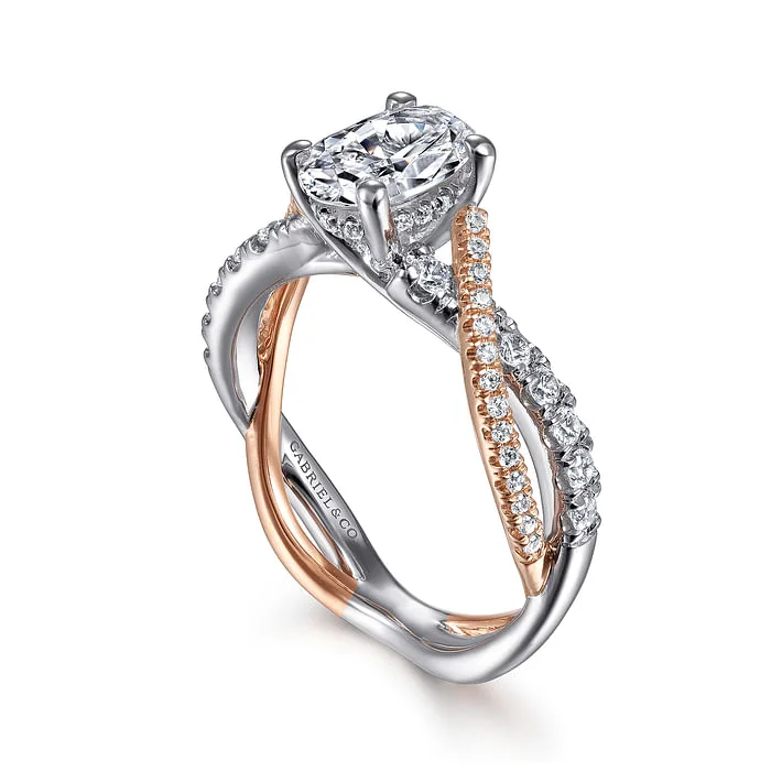 Ladies wedding rings heirloom quality-14K White-Rose Gold Oval Diamond Twisted Engagement Ring