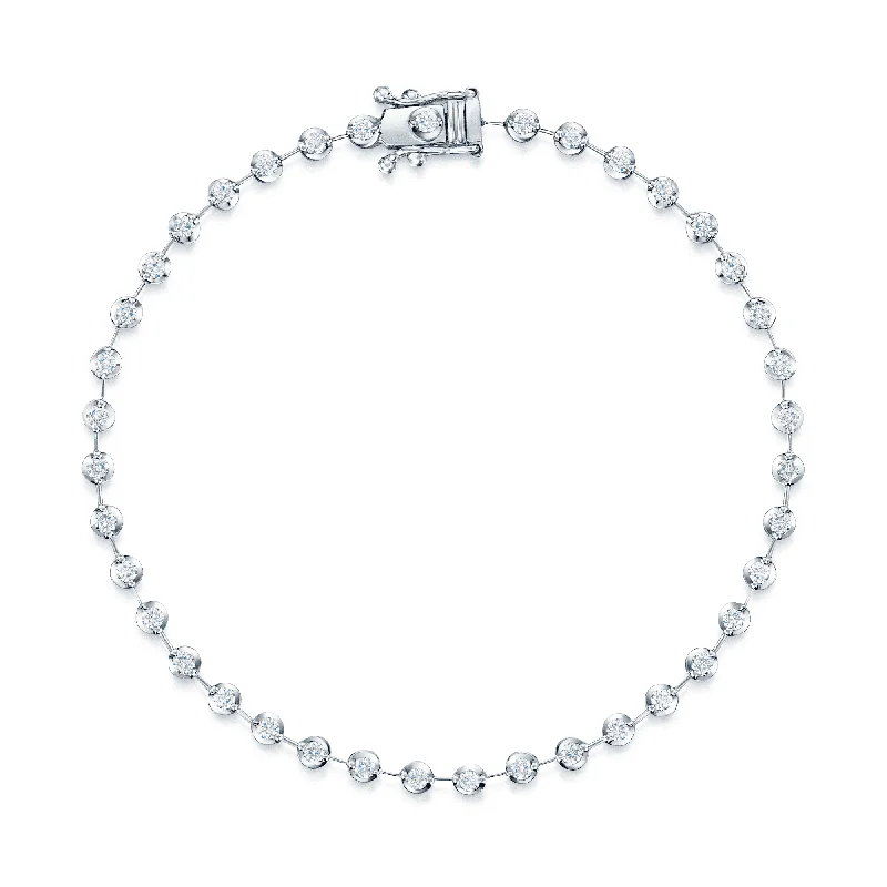 Ladies bracelets worldwide appeal-18ct White Gold Round Brilliant Cut Diamond Bar Link Bracelet