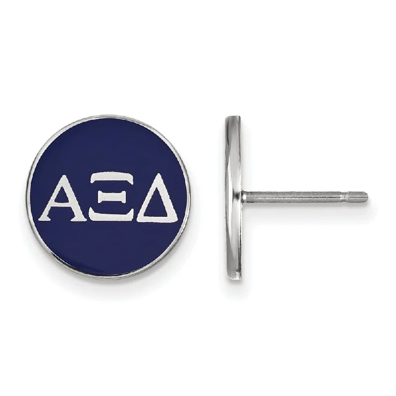 Ladies earrings size options-Sterling Silver Alpha Xi Delta Blue Enamel Disc Post Earrings