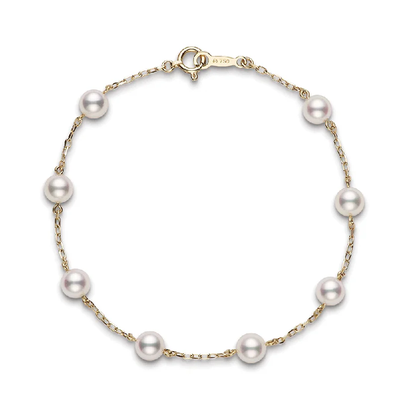 Ladies bracelets jade charms-Akoya Pearl & 18ct Yellow Gold Chain Bracelet