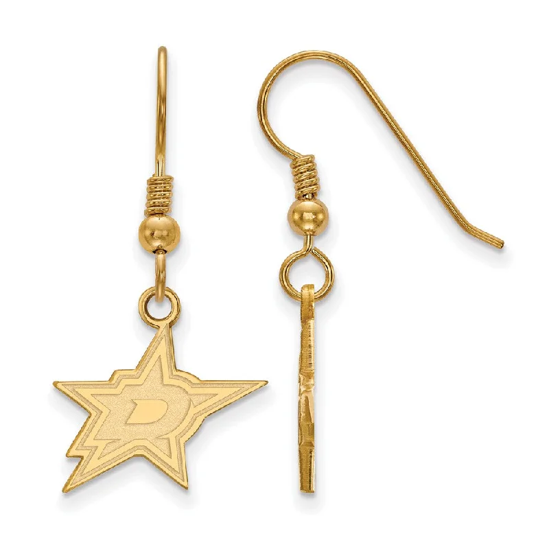 Ladies earrings holiday gifts-SS 14k Yellow Gold Plated NHL Dallas Stars Small Dangle Earrings