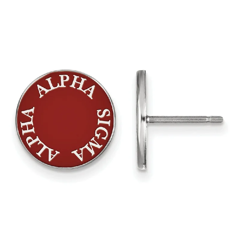 Ladies earrings personalized-Sterling Silver Alpha Sigma Alpha Enamel Disc Post Earrings