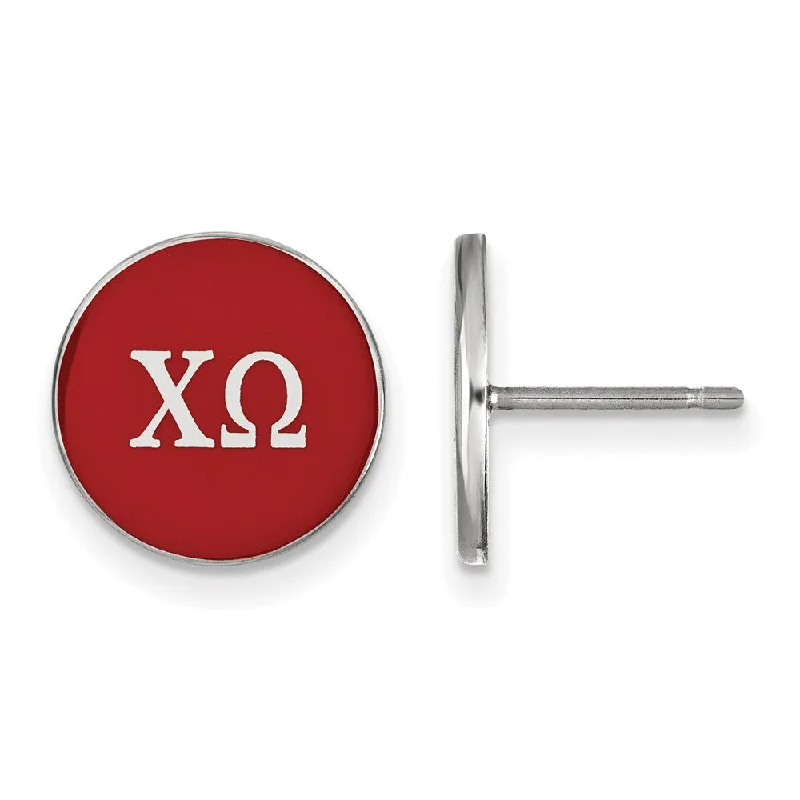 Ladies earrings daily essentials-Sterling Silver Chi Omega Red Enamel Disc Post Earrings