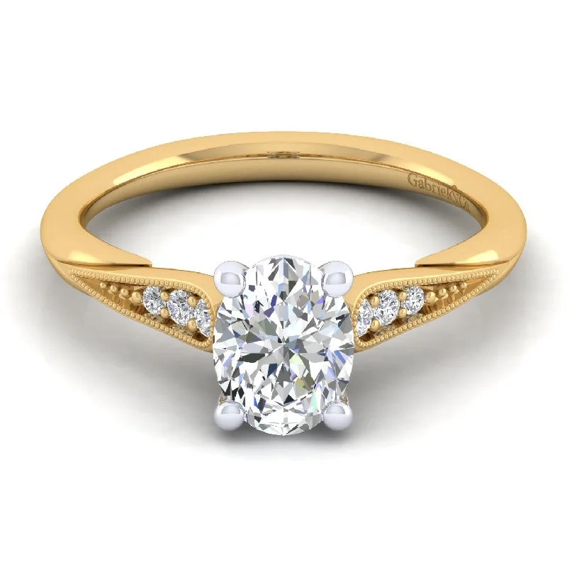 Ladies wedding rings channel designs-14K White-Yellow Gold Oval Diamond Engagement Ring (Setting Only)