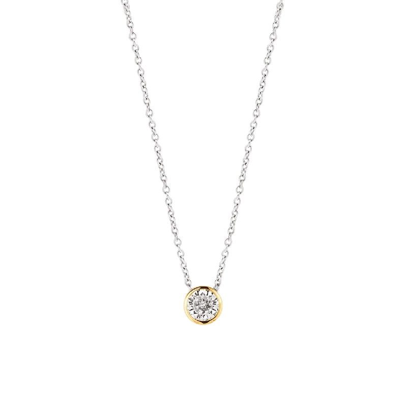 Ladies necklaces group styles-Ti Sento Silver and Gold Necklace with Round Cubic Zirconia Centrepiece