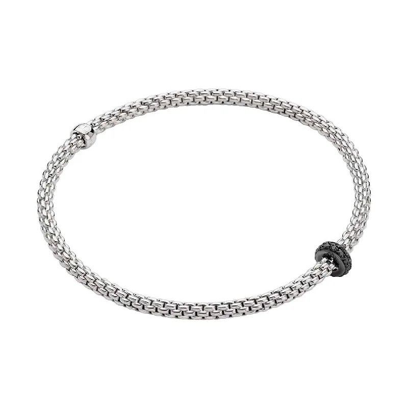 Ladies bracelets colorful gems-Flex'it Prima 18ct White Gold Bracelet With Pave Set Black Diamond Rondel