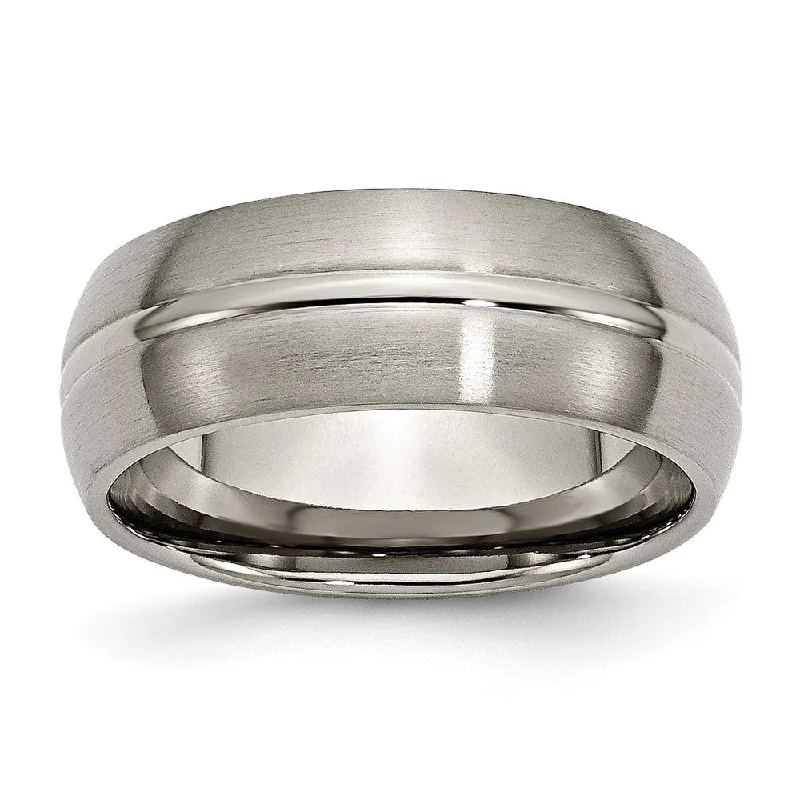 Ladies rings engraved names-Titanium, 8mm Grooved Center Domed Standard Fit Band