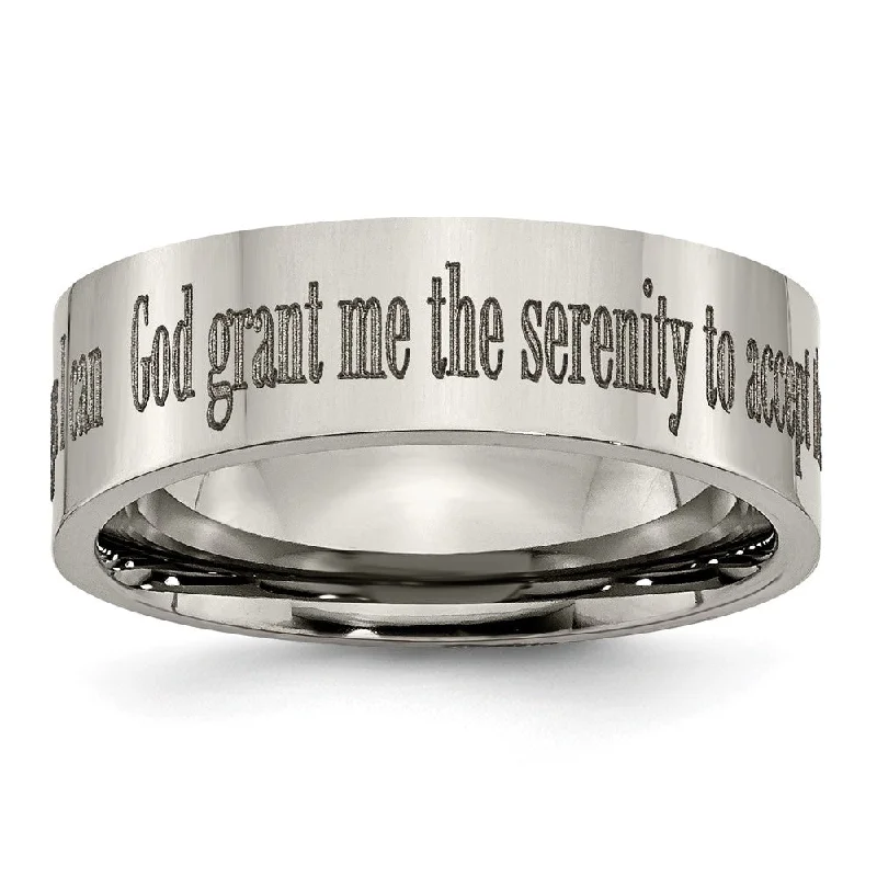 Ladies rings handmade pieces-8mm Titanium Polished Serenity Prayer Flat Standard Fit Band