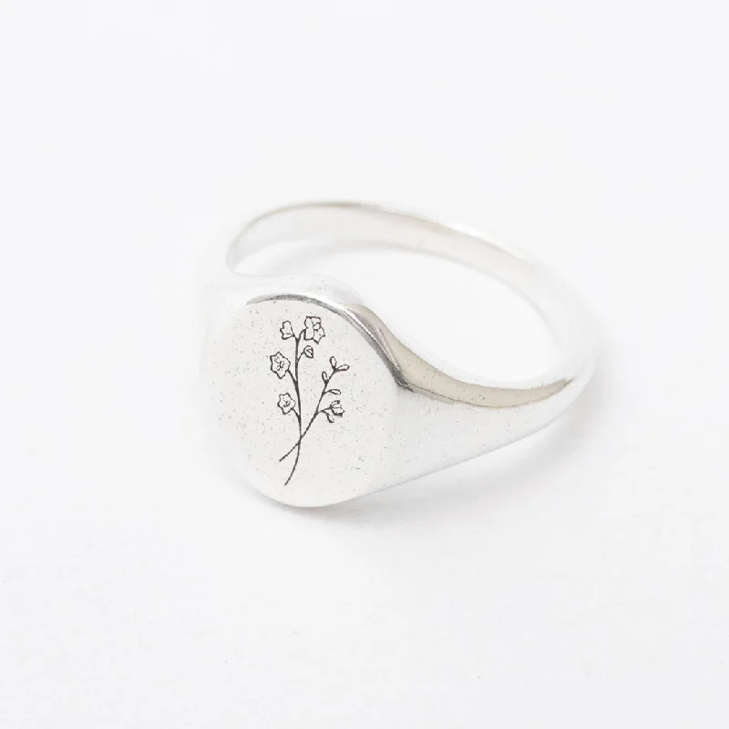 Ladies rings investment value-July Birth Flower Signet Ring