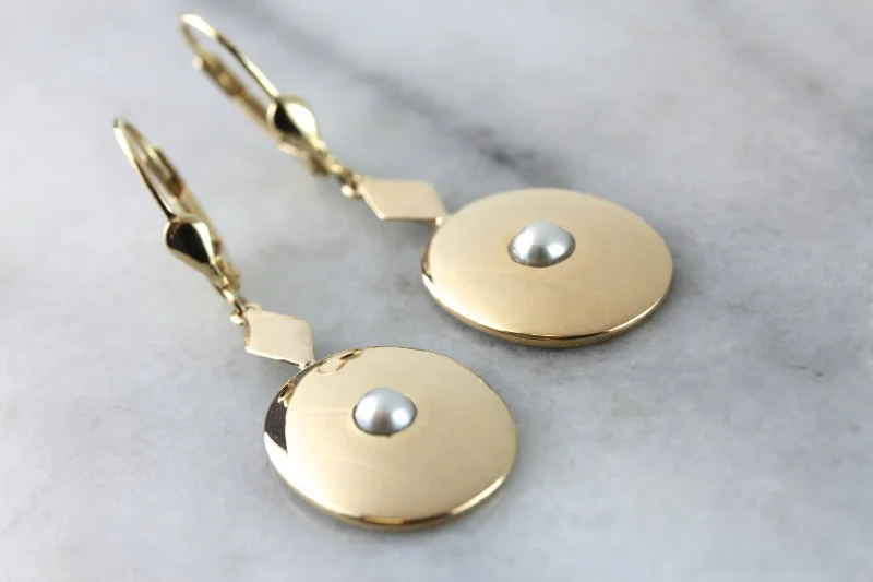 Ladies earrings dangle trends-Polished Yellow Gold and Pearl Drop Earrings