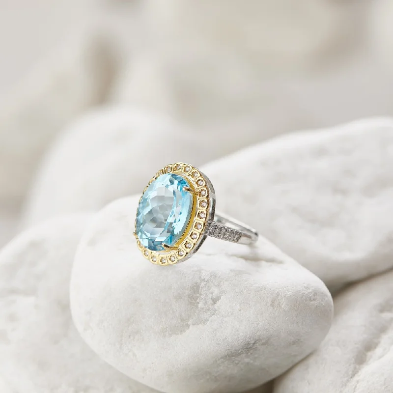 Ladies rings online shopping-Royal Blue Topaz Crystal Ring