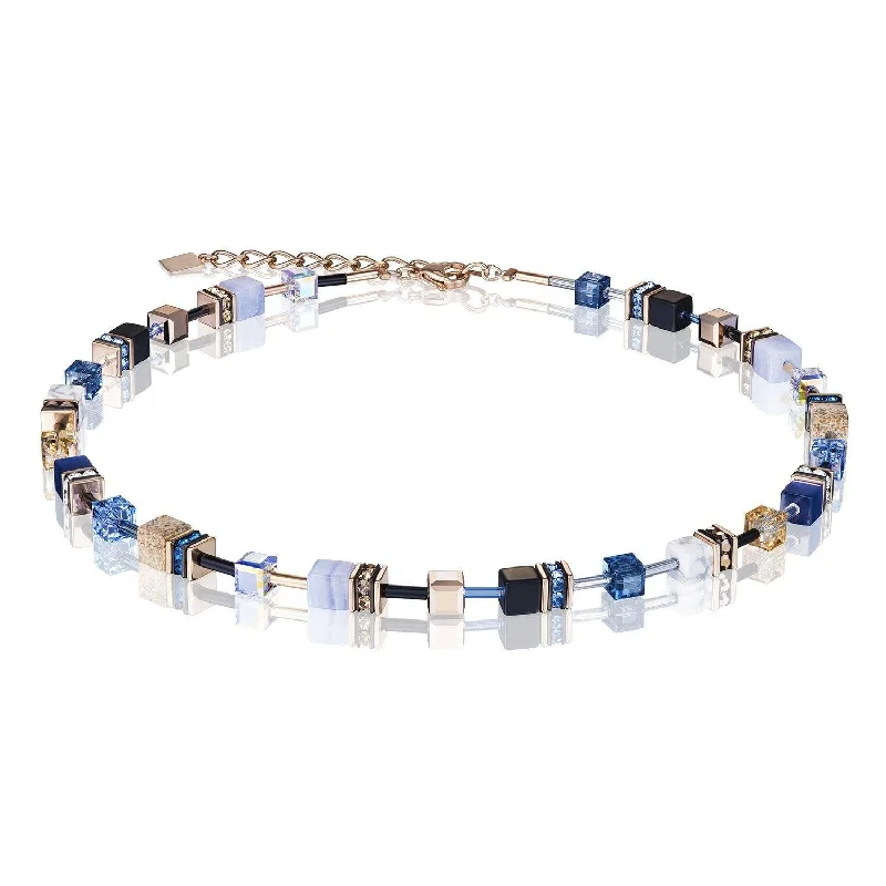 Ladies necklaces colorful gems-Coeur De Lion Blue Beige Gemstones and Swarovski® Crystals GeoCUBE® Necklace