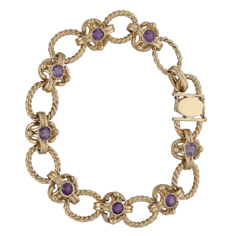 Ladies bracelets youthful flair-9ct Gold Amethyst Fancy Stone Set Bracelet