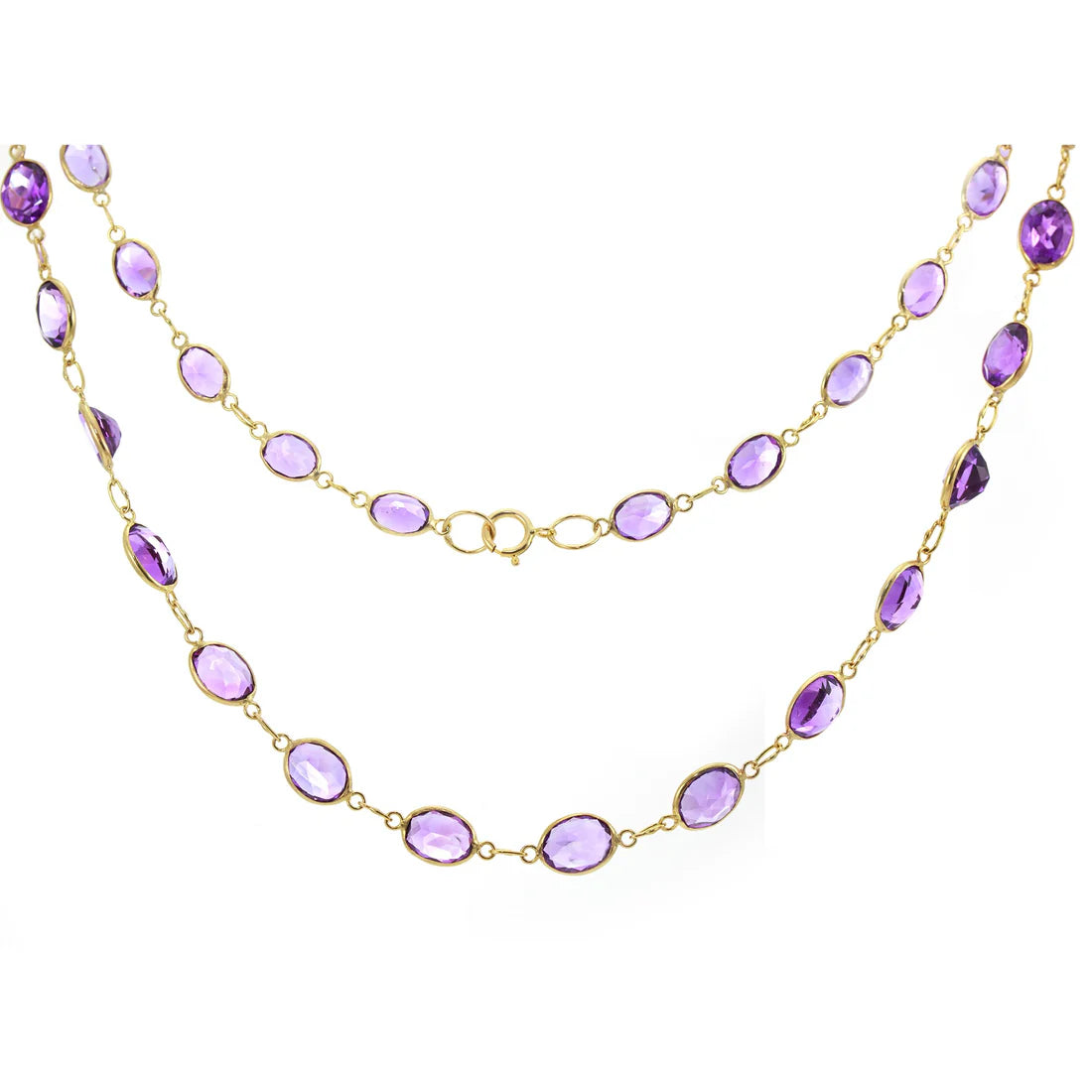 Ladies necklaces designer labels-9ct Yellow Gold Amethyst Graduated Line Necklace