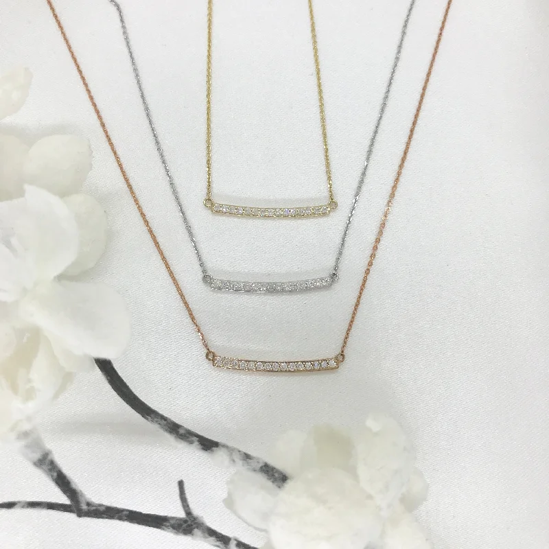 Ladies necklaces layered styles-14k Rose Gold Bar Diamond Necklace