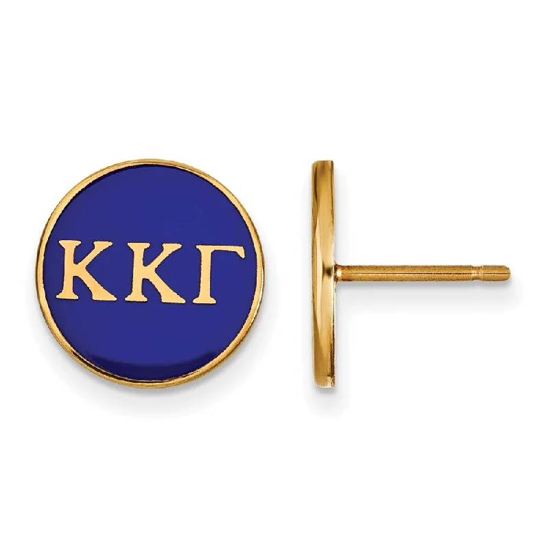 Ladies earrings e-commerce finds-14K Plated Silver Kappa Kappa Gamma Blue Enamel Disc Post Earrings