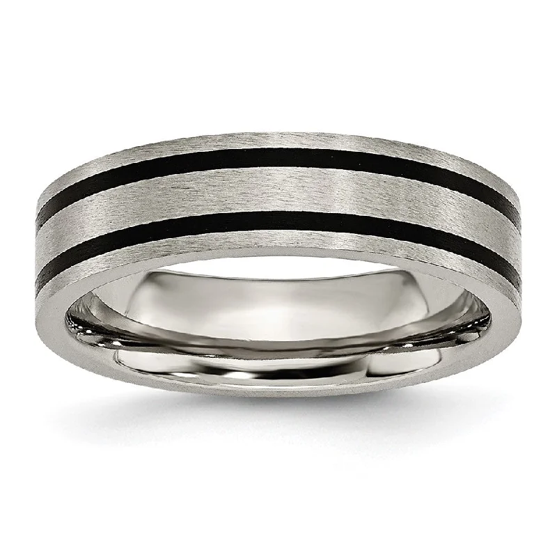 Ladies rings age suitability-6mm Titanium & Black Enamel Brushed Flat Standard Fit Band