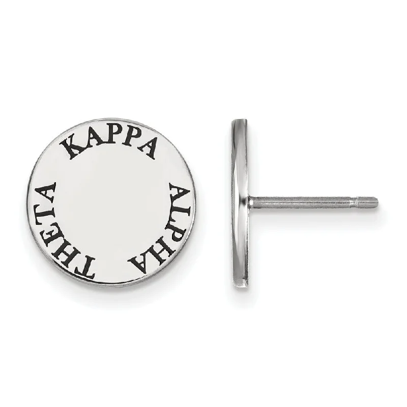 Ladies earrings diamond accents-Sterling Silver Kappa Alpha Theta Black Enamel Post Earrings