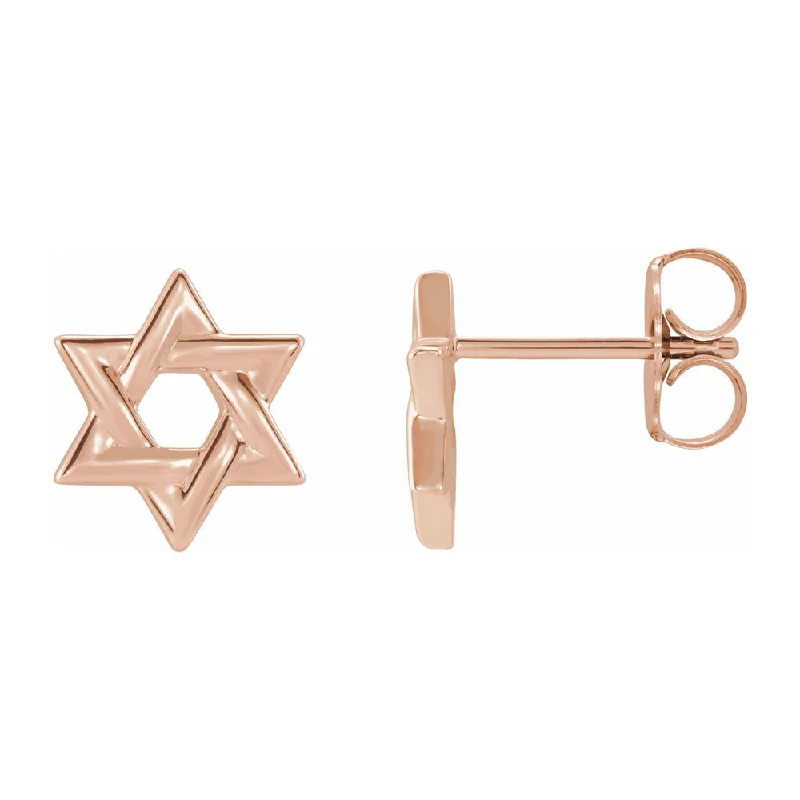 Ladies earrings colorful gems-14K Yellow, White or Rose Gold Star of David Post Earrings, 9.5mm