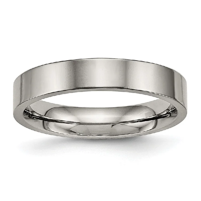 Ladies rings heart shapes-Titanium 4mm Polished Flat Comfort Fit Band