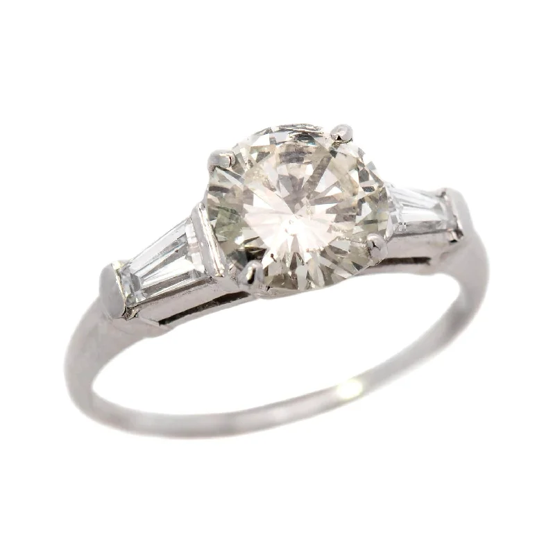 Ladies wedding rings lab-grown gems-Retro Platinum Diamond Three Stone Engagement Ring 1.13ct