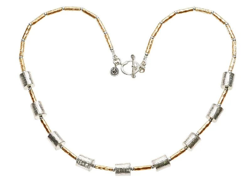 Ladies necklaces store locations-Yaron Morhaim 14k Rolled Gold Necklace with Silver Barrels