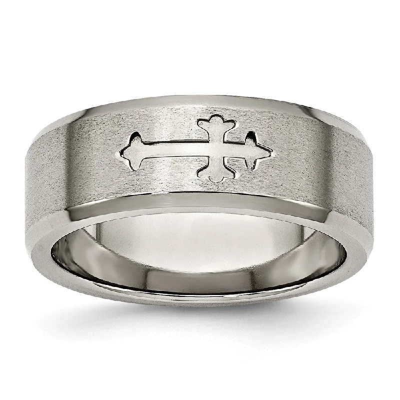 Ladies rings customer feedback-8mm Titanium Recessed Cross Beveled Edge Standard Fit Band