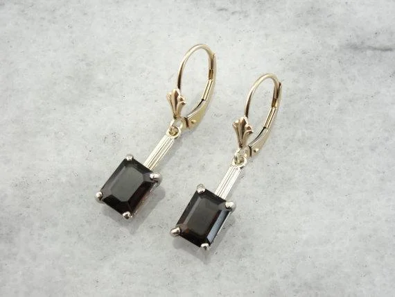 Ladies earrings delicate drops-Retrofitted Vintage Smokey Quartz Drop Earrings