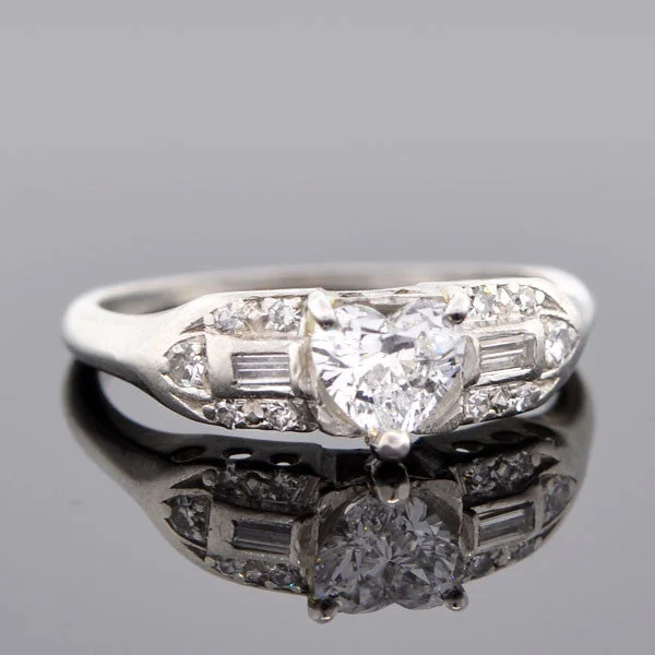 Ladies wedding rings buying guide-Retro Platinum & Heart Shaped Diamond Engagement Ring 0.50ct