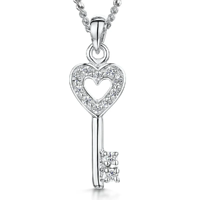 Ladies necklaces synthetic accents-Sterling Silver Key Necklace