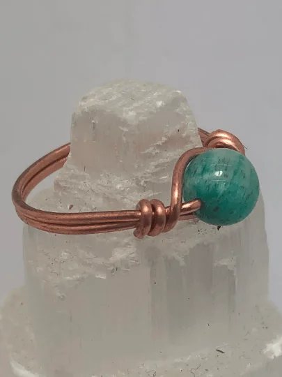 Ladies rings geometric shapes-Amazonite Copper Bead Ring