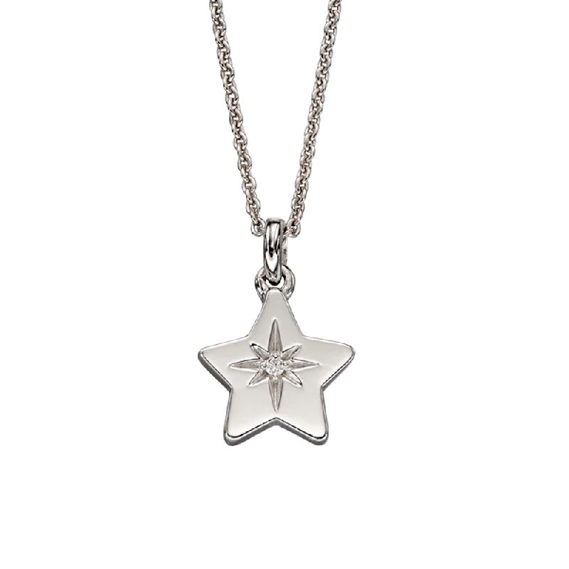 Ladies necklaces trending styles-Little Star Sterling Silver Lyra Diamond Star Pendant Necklace