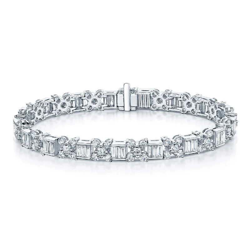 Ladies bracelets Valentine’s styles-Platinum Baguette & Round Brilliant Cut Diamond Bracelet