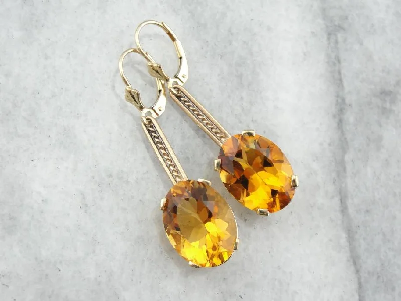 Ladies earrings store locations-Beautiful Rose Gold and Citrine Substantial Drop Earrings