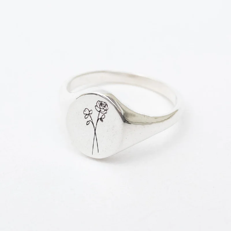 Ladies rings holiday gifts-June Birth Flower Signet Ring