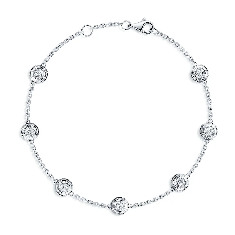 Ladies bracelets budget finds-18ct White Gold Round Brilliant Cut Diamond Groove Detail Bracelet