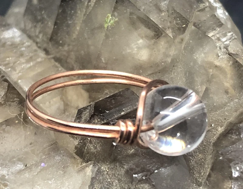 Ladies rings boho vibes-Clear Quartz Copper Bead Ring