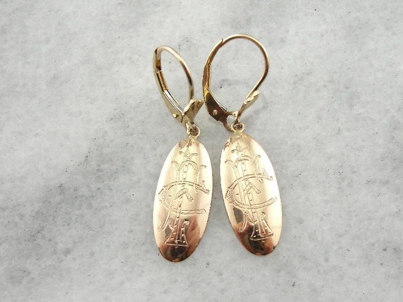 Ladies earrings gift choices-Victorian Monogram Drop Earrings in Rose Gold