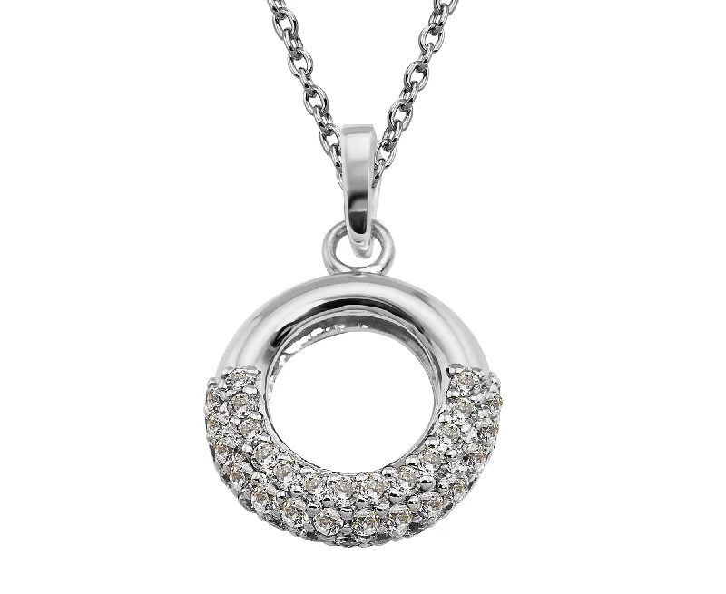 Ladies necklaces heart shapes-Unique & Co Sterling Silver Cubic Zirconia Pendant Necklace