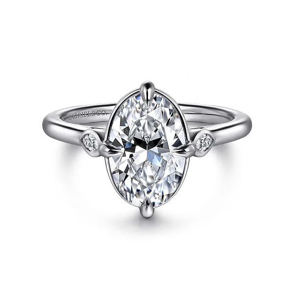 Ladies wedding rings trending styles-14K White Gold Oval Three Stone Diamond Engagement Ring